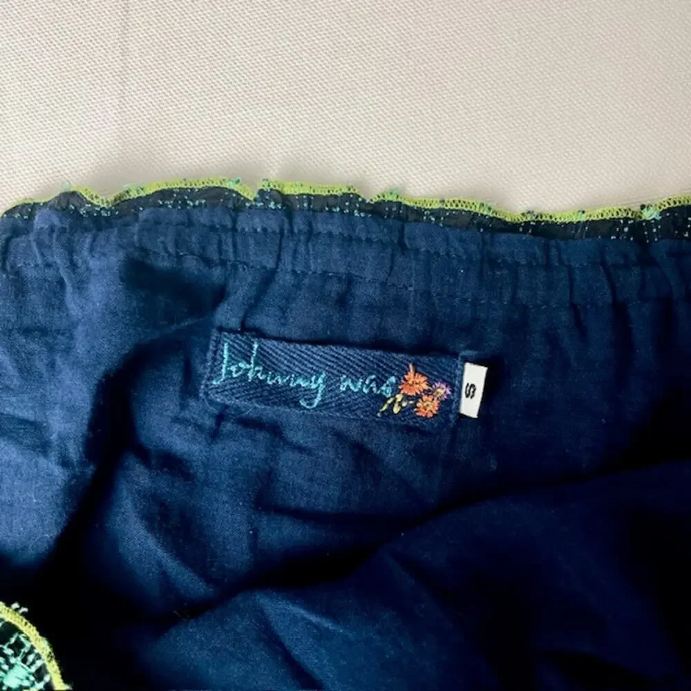 Johnny Was Embroidered Boho Mini Skirt Green Floral Festival Size S